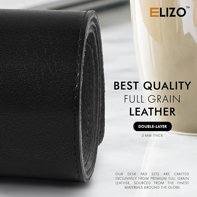 ELIZO Leather Desk Pad Real Leather Desk Mat Thick (3mm) Double Layer (31x15.6) Cover Blotter Desk Protector Large Computer Mat for Keyboard Mouse Pad Table Laptop Mat Office Accessories - Carbon