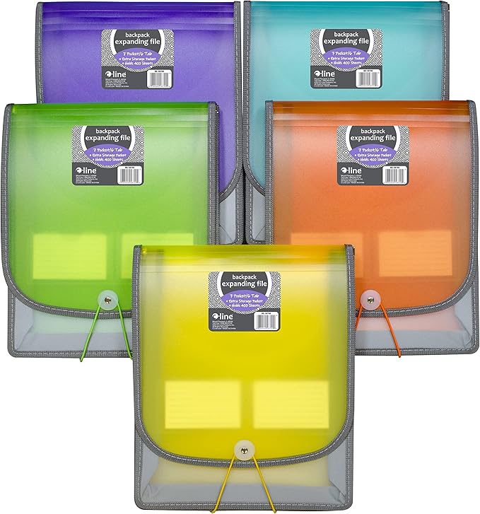 C-Line 7-Pocket Vertical Backpack File, Assorted, 1" x 10 1/4" x 12 3/4" (Pack of 2)