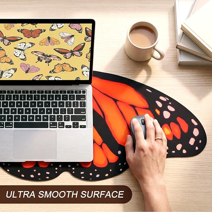 Tellegloww Large Monarch Butterfly Gaming Mouse Pad Desk Mat Decorative Butterfly Keyboard Desk Mat with Non-Slip Base Table Accessories for Office Home Study 35.43 x 15.75 Inches