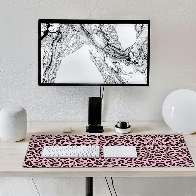 Leopard Large Mouse Pad & Desk Mat Pink Black Cheetah Print Extended Mousepad Non-Slip Rubber Base Laptop Computer Keyboard Pad for Gaming, Office & Home Decor, XXXL - 35.4" X 15.7"