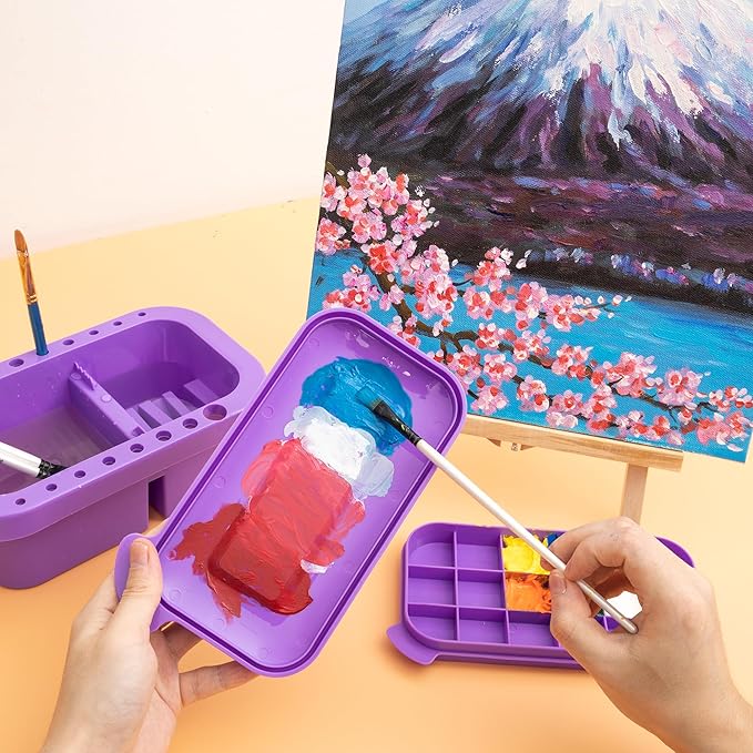 MyLifeUNIT Paint Brush Cleaner, Paint Brush Holder and Organizers with Palette for Acrylic, Watercolor, and Water-Based Paints (Purple)