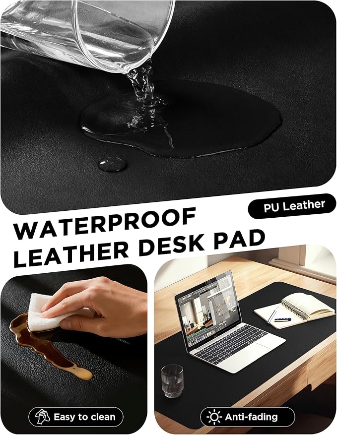 YSAGi 47.2" x 17" Large PU Leather Desk Mat for Keyboard and Mouse - Waterproof Non-Slip Desk Pad Protector for Office, Home, Writing Desk, Black