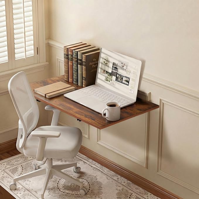 GOYLSER Wall Mounted Folding Table Floating Desk for Small Spaces, Fold Down Laundry Wall Table with Brackets