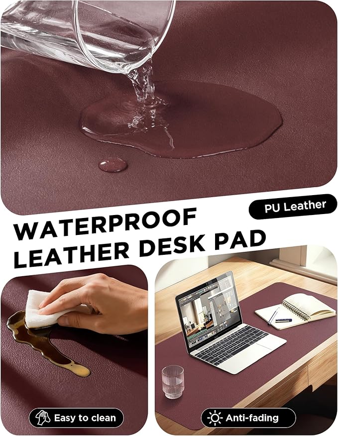 YSAGi 55" x 17" Large PU Leather Desk Mat for Keyboard and Mouse - Waterproof Non-Slip Desk Pad Protector for Office, Home, Writing Desk, Dark Pink