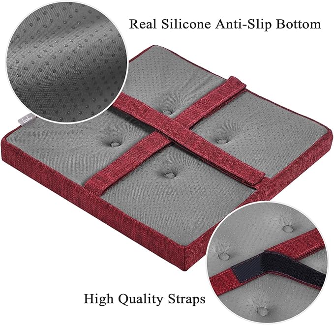 baibu 12 Inches Memory Foam Square Seat Cushion Set of 2, Dual-Layer Design Bar Stool Square Seat Cushion with Ties - 2 Pads Only, Red (12'' (30CM))