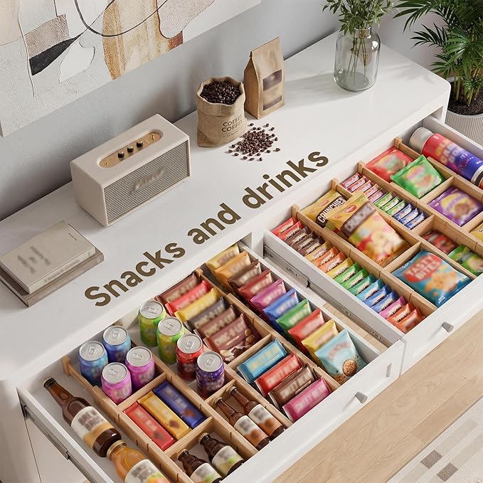 Bamboo Drawer Dividers, Expandable Kitchen Drawer Organizer, Include 6 Dividers, 6 Small Inserts and 6 Medium Inserts for Home, Office, Dressers