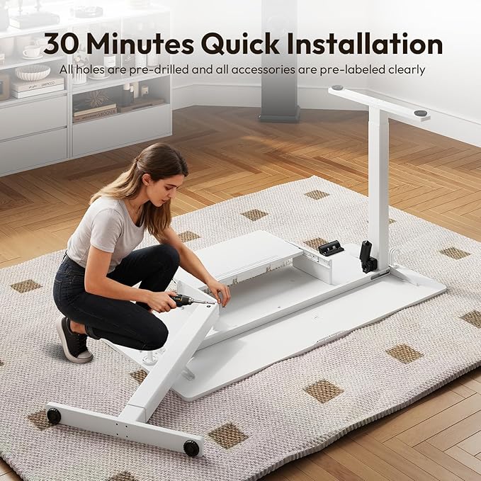 Electric Standing Desk with Keyboard Tray,55x24 inches Adjustable Height Stand Up Desk,3 Preset Heights,Equipped with Hooks,Raising Desks for Home Office and Computer Workstation,White