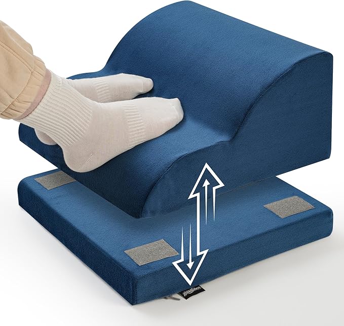 Foot Rest Under Desk for Office, Ergonomic Adjustable Footrest with Washable Cover, Soft Desk Foot Stool for Home Office, Work, Gaming, Long Sitting, Blue