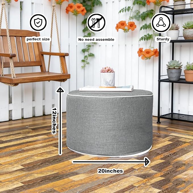 Outdoor Ottoman Outdoor Ottomans for Patio 20x12 Inches Modern Lightweight Foam Stuffed Pouf Outdoor Footstool Footrest Foot Stool Waterproof (Gray)