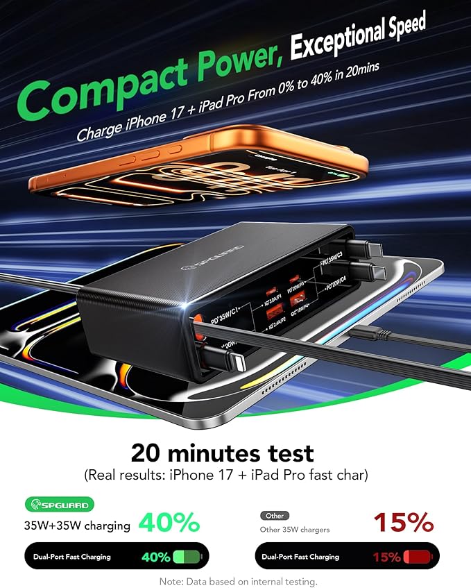 8-in-1 Retractable Charging Station Desktop for Multiple Devices, 105W GaN USB C Plug Retractable Multi Charger Hub for iPhone 17/16/15 Pro, Galaxy S26/S25, iPad, Pixel, Home Office, Travel Essentials