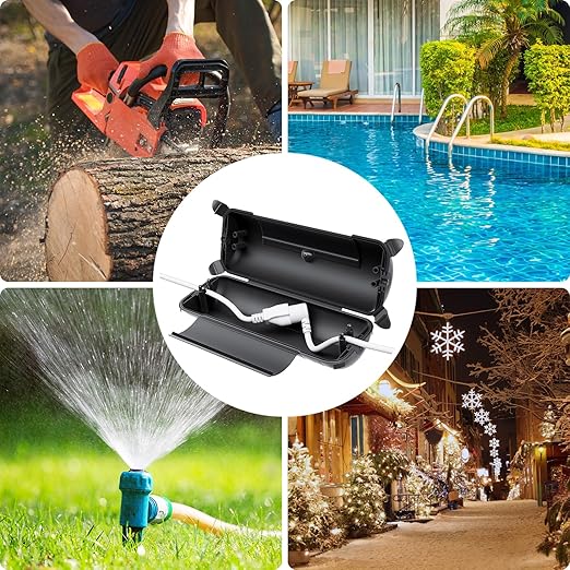 Flemoon Outdoor Extension Cord Safety Cover with Waterproof Protector Seal, Weatherproof Electrical Connection Box for Outdoor Outlets, Plugs, Sockets, Holiday Decorations, Power Tools, Black