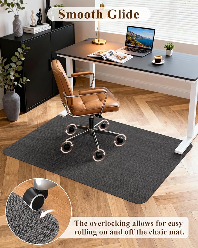 Soimeat Office Chair Mat for Hardwood Floor, 35.4" x 47.2" Non-Slip Desk Computer Chair Mat, PVC Floor Mat for Rolling Chair, Heavy Duty Wood/Tile Floor Protector Desk Rug for Home Office, Black