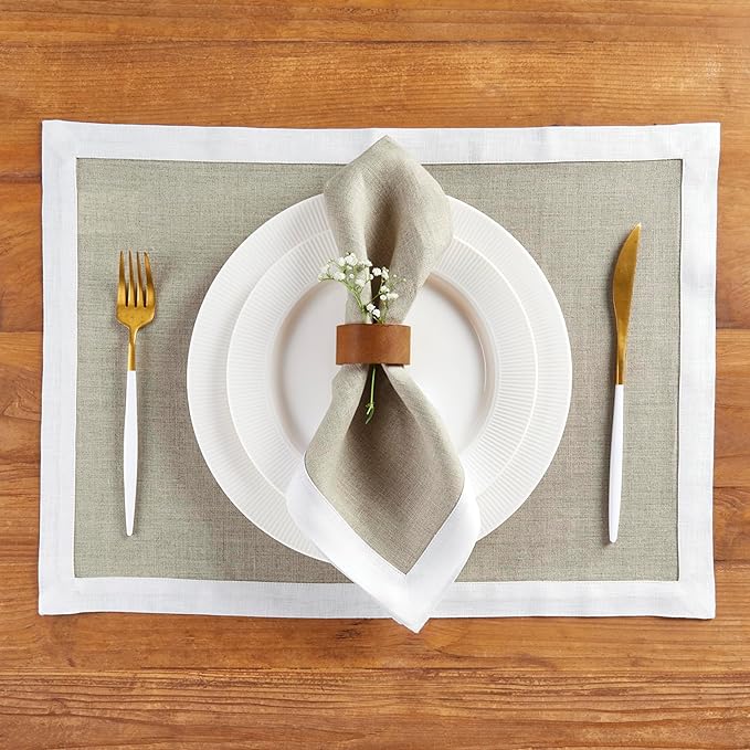 Solino Home Linen Napkins Set of 4-100% Pure Linen White and Natural Dinner Napkins Cloth 20 x 20 Inch for Spring, Summer - Classic, Handcrafted and Machine Washable