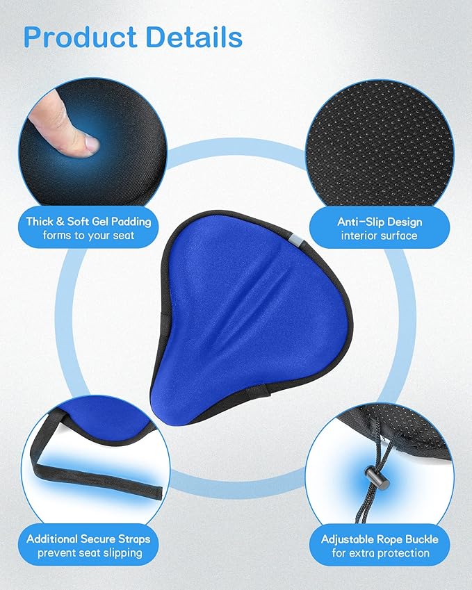 CUNCUI Bike Seat Cushion, Gel Bike Seat Cover, Bicycle Seat Cushion Covers for Women Men Comfort Compatible, Suitable for Outdoor and Indoor (11x10 inch)-Blue