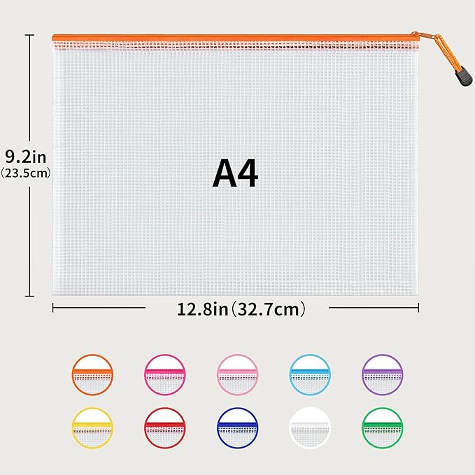 JARLINK A4 Letter Size 72 Pack 10 Colors Zipper Mesh Document Pouch, Mesh Bags for Board Games & Puzzles, Waterproof Document Zipper Pouches for Office School Supplies, Toys, Cosmetics Travel Storage