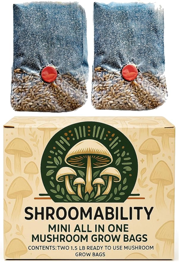 Shroomability Mini All-in-One Mushroom Grow Bags 2-Pack | Mushroom Grow Kit | Rye & Coco Coir Casing Mix | (2 Bags)