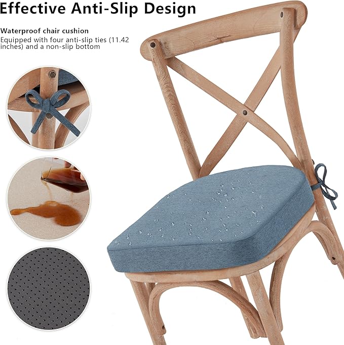 Nordjager Dining Chair Cushions Set of 6 Memory Foam Chair Cushion, Comfortable Dining Chair Pad Removable Slip Resistant Kitchen Chair Seat Cushion (6 Piece, Blue)