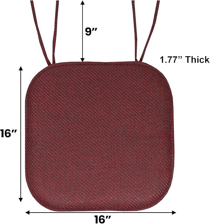 Sweet Home Collection Chair Cushion Memory Foam Pads with Ties Honeycomb Pattern Slip Non Skid Rubber Back Rounded Square 16" x 16" Seat Cover, 4 Count (Pack of 1)