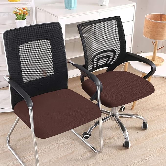Smiry Stretch Jacquard Office Computer Chair Seat Covers, Removable Washable Anti-dust Desk Chair Seat Cushion Protectors - Light Chocolate