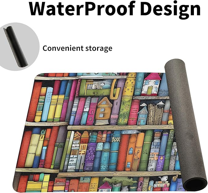 Book Lover's Desk Mat, Large PU Leather Desk Pad with Non-Slip Base, Literary Office Keyboard Mat Ideal Gift for Readers, Gaming & Home Work （31.5 * 15.75in）
