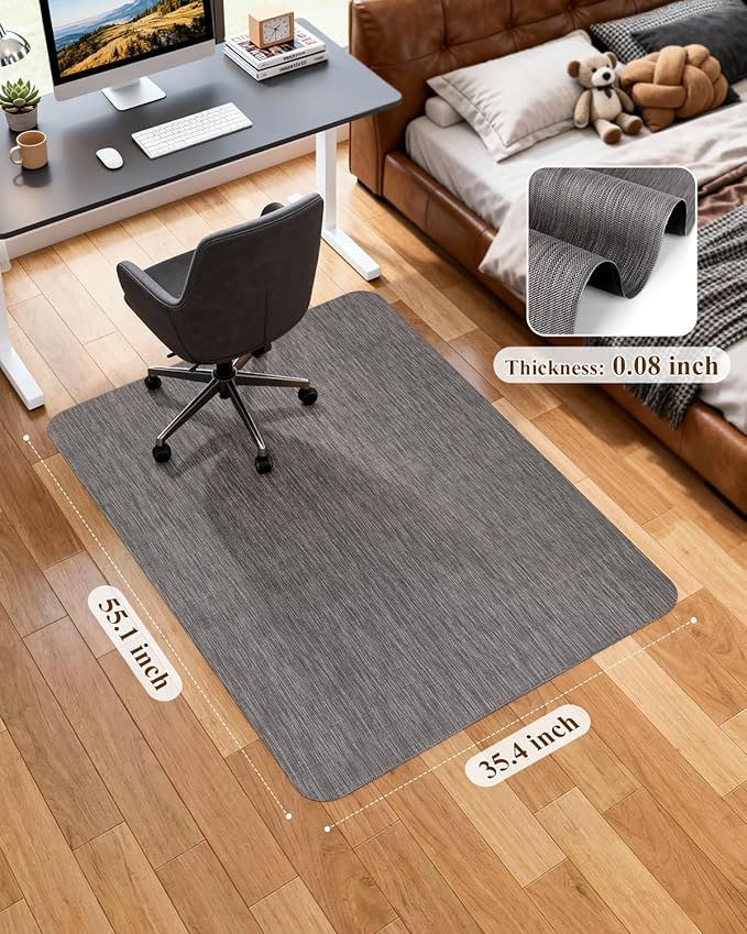 Soimeat Office Chair Mat for Hardwood Floor, 35.4" x 55" Non-Slip Desk Computer Chair Mat, PVC Floor Mat for Rolling Chair, Heavy Duty Wood/Tile Floor Protector Desk Rug for Home, Dark Grey