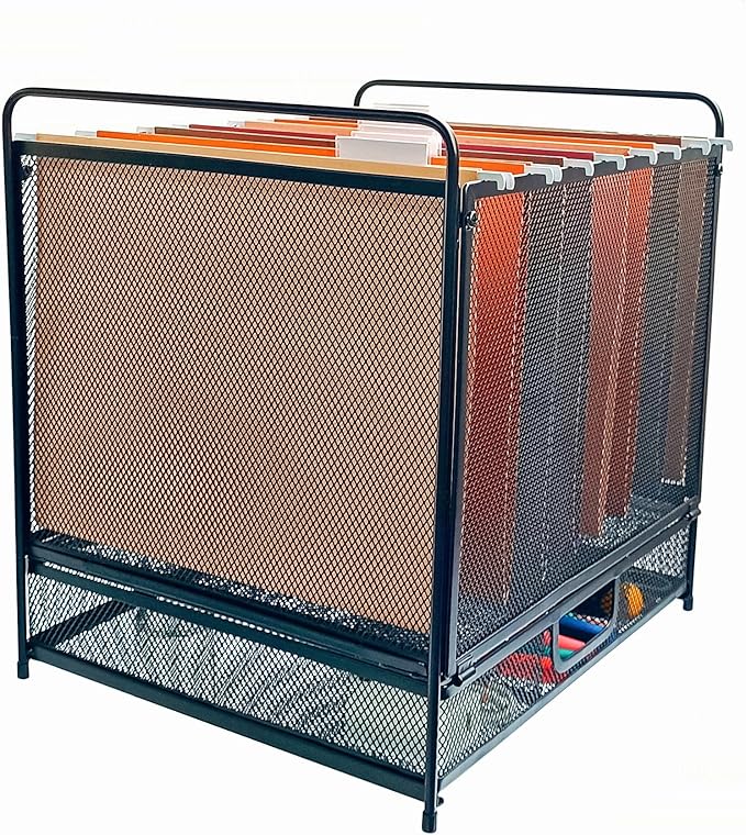 Mesh Desktop Hanging File Organizer with Drawer,Office Supplies and Home Filing Organizer,Letter Size,Black