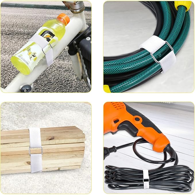 YMCRLUX 1"x32ft Hook and Loop Straps with 50 Metal Buckles, Adjustable Fastening Cable Straps, Cut-to-Length Cinch Strap, Reusable Nylon Securing Cord Ties for Organizer or Storage, 1 inch Wide, White