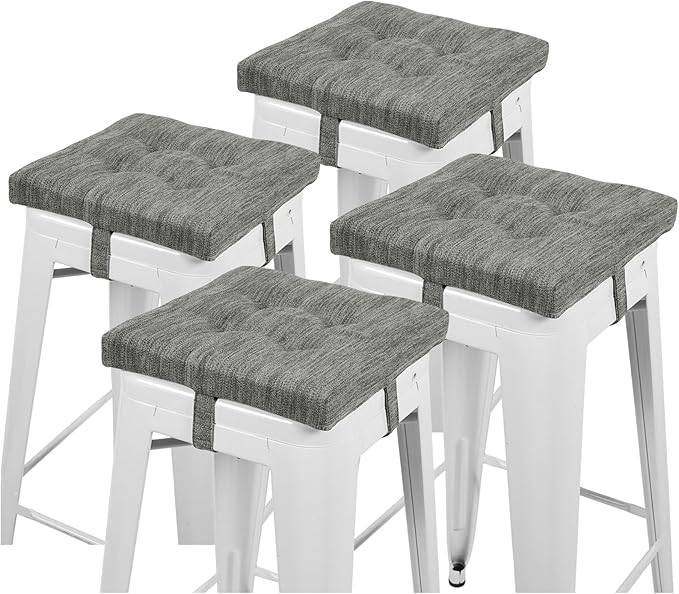 baibu 12 Inches Memory Foam Square Seat Cushion Set of 4, Dual-Layer Design Bar Stool Square Seat Cushion with Ties - 4 Pads Only, Gray (12'' (30CM))