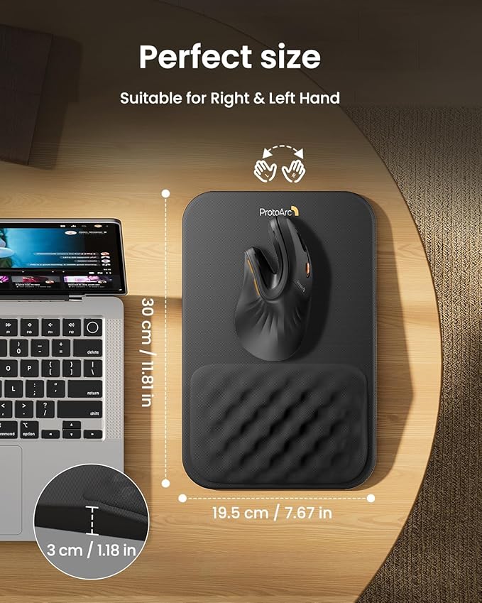 ProtoArc Ergonomic Mouse Pad with Wrist Rest, MP50 Mousepad with Massage Design, Soft Memory Foam and Non-Slip PU Base for Pain Relief, Desk, Home, Office, 12x8 Inches, Black