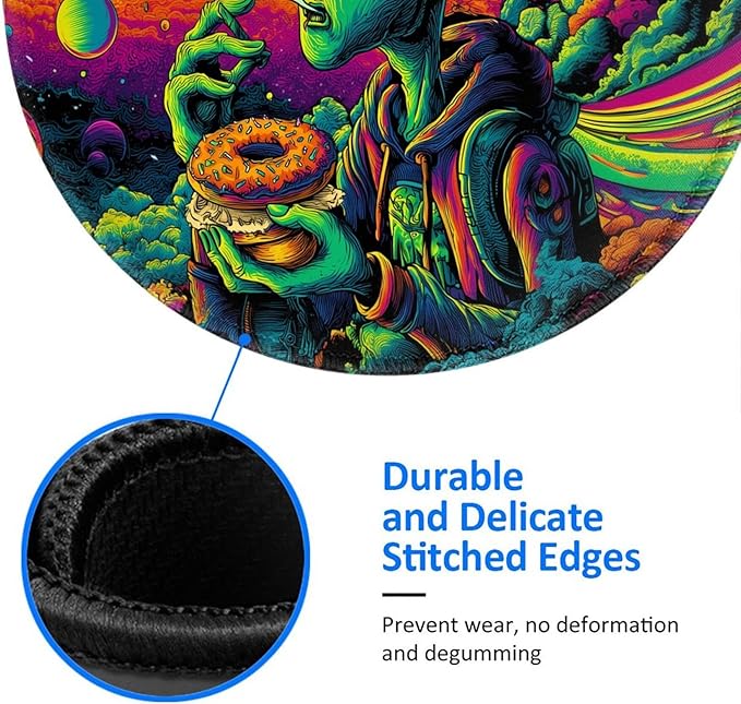 Alien Round Mouse Pad Premium Textured Mouse Mat Washable Mousepads with Extended Stitched Edges Non Slip Rubber Base Small Mousepad 7.9 X 7.9 X 0.12 Inches