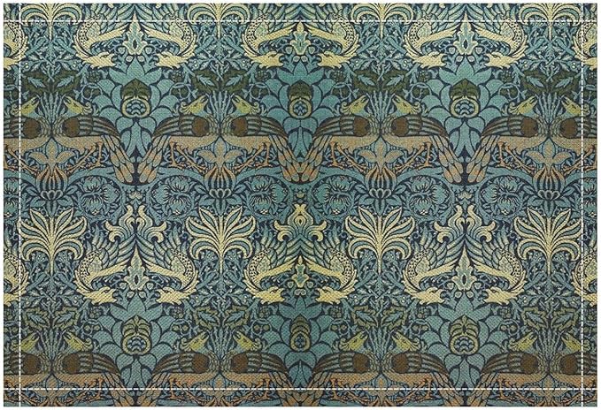 William Morris Bird Placemats Retro Bird Elegant Animal Pattern Linen Washable Table Mats Stain Heat-Resistant Desktop Decor Place Mats for Home Kitchen Dining Party 12x18 in 6 PCS