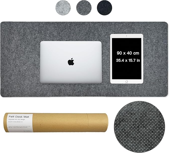 Large Felt Desk Mat, 35.4"X15.7" Felt Desk Pad - Non-Slip Keyboard Mat & Mouse Pad for Office and Gaming, Water Resistant Desktop Protector for Computer, Home, Work (Dark Gray)