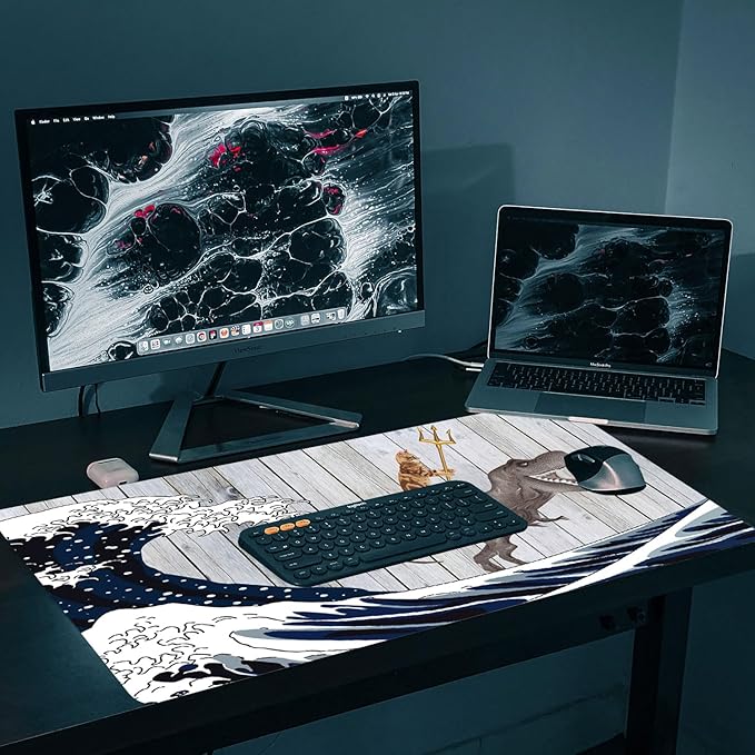 Funny Cat Dinosaur XXL Mouse Pad,Super Thick Waterproof Large Gaming Mousepad with Stitched Edge,Mouse Computer Desk Accessories,Non-Slip Base Mouse Keyboard Mat 31.5"X15.7"X0.16"