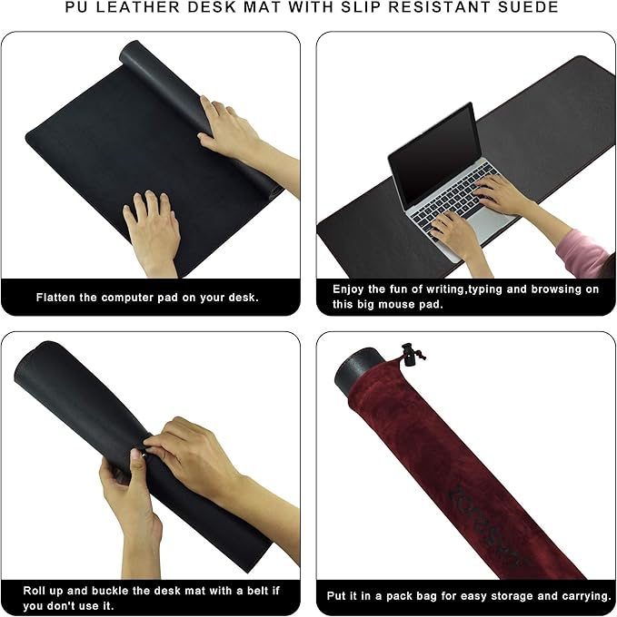 ZORESYN Desk Pad (51.2"x19.7"), PU Leather Desk Blotter Protector, Large Gaming Mousepad Desk Mat - Waterproof Non Slip Base Keyboard Extended Mouse Mat (Black)