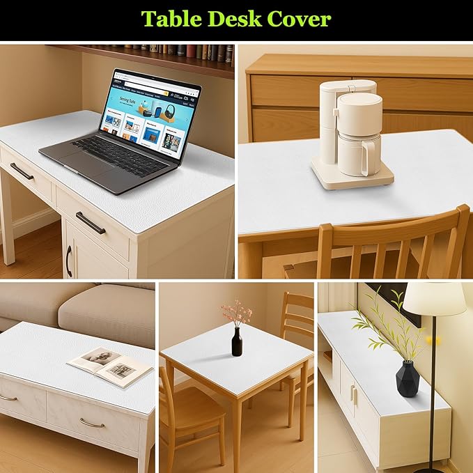 Warmstar Leather Table Cover 17 x72 Inch, 1.8MM Thick PVC Table Protector Waterproof, Desk Cover Protector Non-Slip Table Pad for Kitchen, Dresser, Gaming Desk,Dining Room Table，White