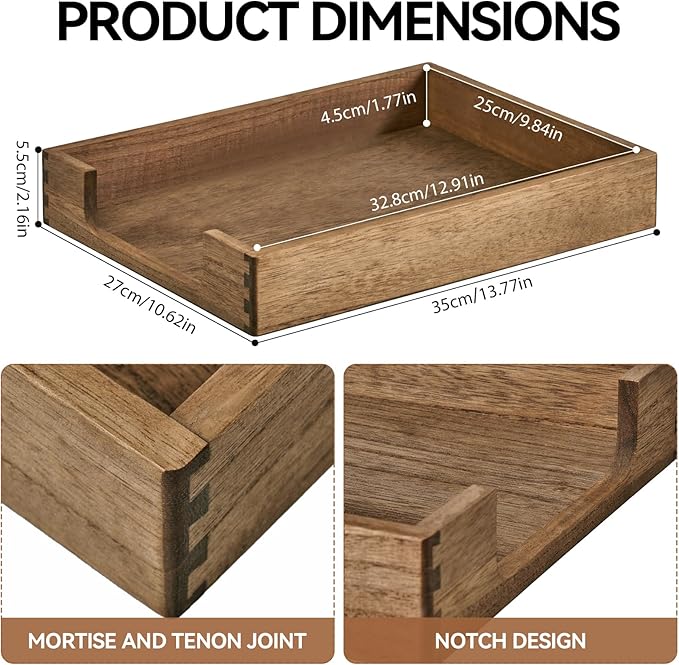 KIRIGEN Wood Letter Tray, Single-Tier Front-Load Desktop Paper Organizer, Brown Wooden Document Tray for Letter and A4 Paper, File Folder, Mail, Home Office Desk, 13.77 x 10.62 x 2.16 Inch, TP-DBR