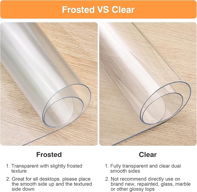 Clear Desk Mat, 23.6"x15.7" inch Large PVC Desk Protector Pad, Waterproof Non-Slip Round Edge Wipeable Writing Mat, Table Protector for Home Office