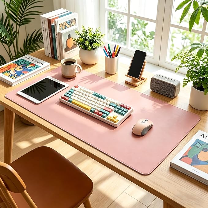Dual-Sided Desk Pad for Office and Home - Desk Organization and Accessories - Ideal for Mouse Pad and Desk Mats on Top of Desks(Pink,19.7'' x 20.09'')
