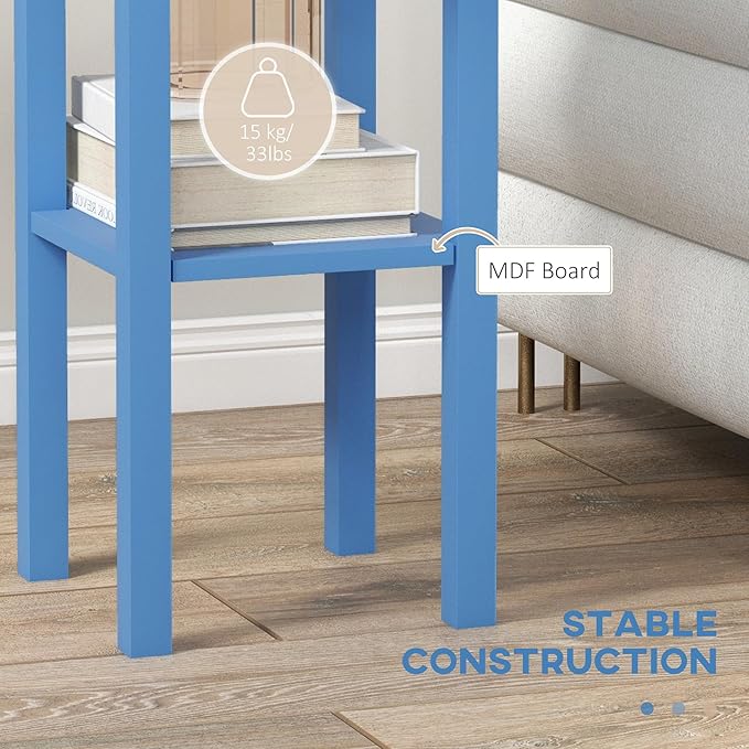 HOMCOM Narrow End Table with Drawer and Bottom Shelf, Slim Side Table for Small Spaces, Skinny Modern Space-Saving Accent Desk for Living Room, Set of 1, Light Blue