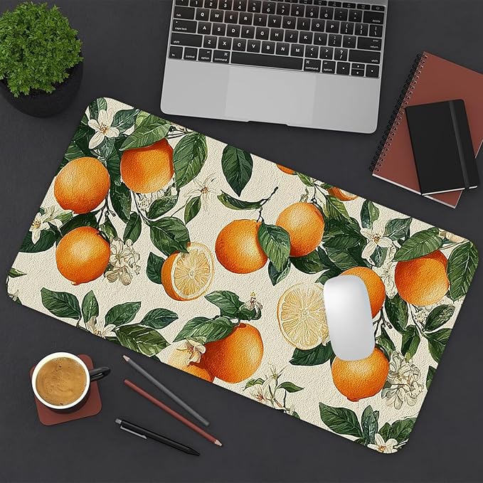 Orange Tree Mouse Pad PU Leather Daisy Desk Mat Large Waterproof Gaming Pad Non-Slip Keyboard Mouse Pad Writing Pad for Gamer Office&Home