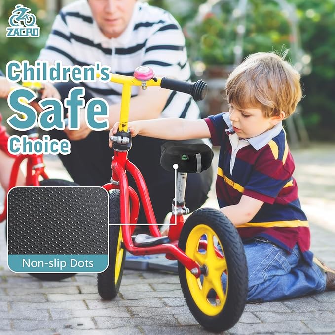 Zacro Gel Kids Bike Seat Cushion Cover for Boys & Girls, Anti-Slip Bike Seat Cover for Toddler, Breathable & Extra Soft Memory Foam Child Bicycle Saddle Padded with Reflective Strip, 9"x6"