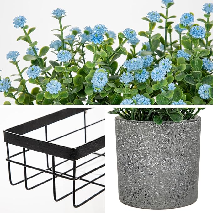 DILATATA Baby's Breath Artificial Flowers Table Centerpiece Decoration Potted Artificial Babys Breath Small Fake Plants for Shelf Desk Home Decor Fake Blue Babys Breath Flower with Vase