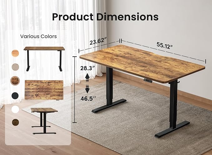 BANTI 55 × 24 Inches Standing Desk, Ergonomic, Electric Height Adjustable, Sit and Stand Up, Computer Office Desk with Splice Board, Black Frame/Rustic Brown Top