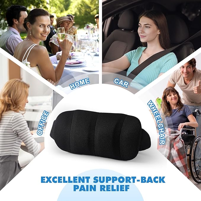 AceOrbit 2 Pcs Lumbar Support Pillow for Car Memory Foam for Low Back Pain Relief Adjustable Straps Back Support Pillow for Driving, Office Chair, Wheelchair,SUV, Truck, RV