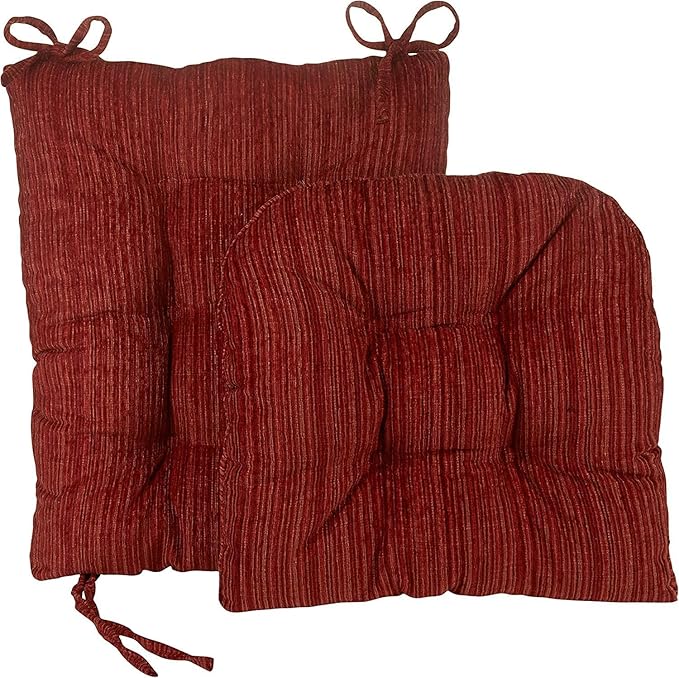 Klear Vu The Gripper Non-Slip Rocking Chair Cushion Set with Thick Padding, Includes Seat Pad & Back Pillow with Ties for Indoor Living Room Rocker, 17x17 Inches, 2 Piece Set, Garnet