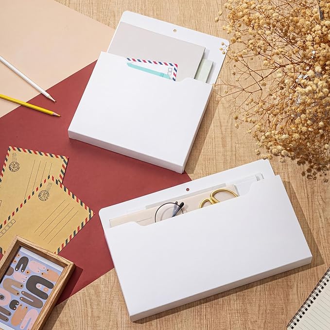 Feifeiya 2 Pcs Magnetic File Folder Wall Hanging Holder Large Pocket Paper Magazine Mail Organizer for Refrigerator Classroom Locker Whiteboard(Mixed,White,13.8 x 8.3 Inches,12.2 x 9.4 Inches)