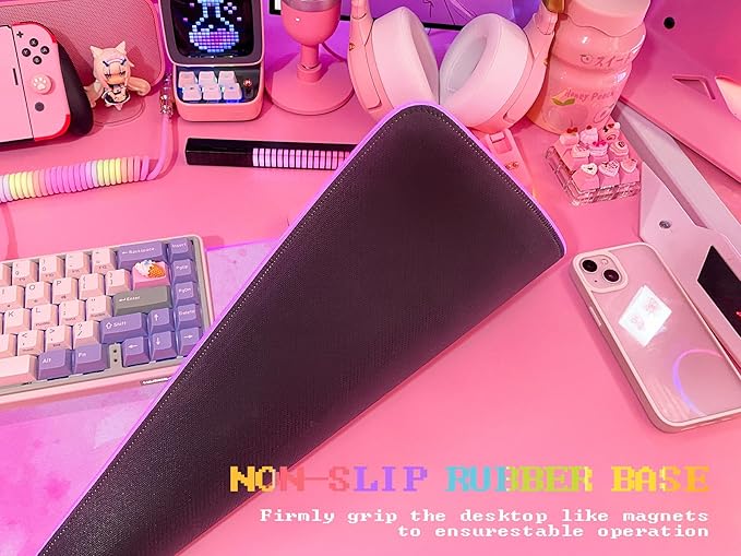 JMIYAV RGB Cherry Blossom Gaming Mouse Pad Pink 31.5x12 Inch PC XL Large Extended Glowing Led Light Up Desk Pad Non-Slip Rubber Base Computer Keyboard and Mouse Pad Cute Mousepad