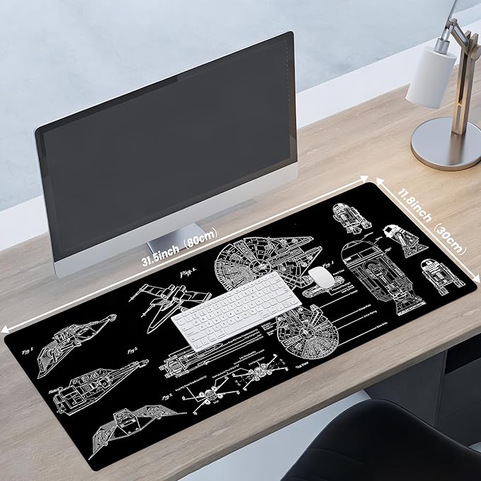 Large Gaming Mouse Pad, Desk Mat Extended XXL Keyboard Desk Pad with Non-Slip Base, 31.5x11.8 inch Black Gamer Mousepad for Office, Home & Gaming Room Decor (Spaceship Sci-f-3)
