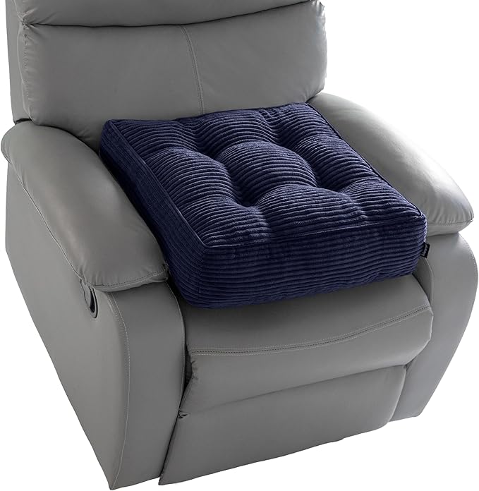 HIGOGOGO Tufted Corduroy Recliner Seat Cushion for Elderly, 20x20x5 Inch Large Square Seat Cushion for Recliner Chair, Floor Pillow, Office Chair, Car, No Pressure on Thighs, Navy
