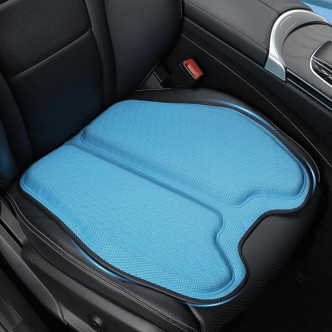 Soft Thin Gel Seat Cushion for Car Seat, Office Chair, Wheelchair, Stadium - Non-Slip Car Seat Cushions with 1 Inch Gel - Sciatica & Tailbone Pain Relief (Blue)